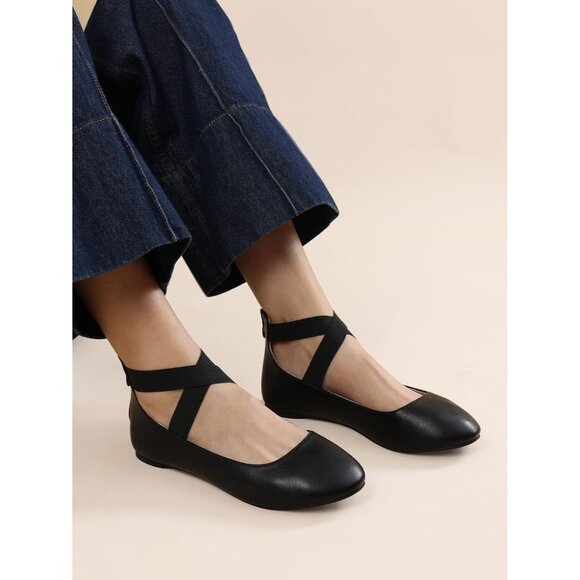 Dream Pairs Women Black/Pu Faux Suede Comfortable Elastic Ankle Straps Shoes - Picture 6 of 8